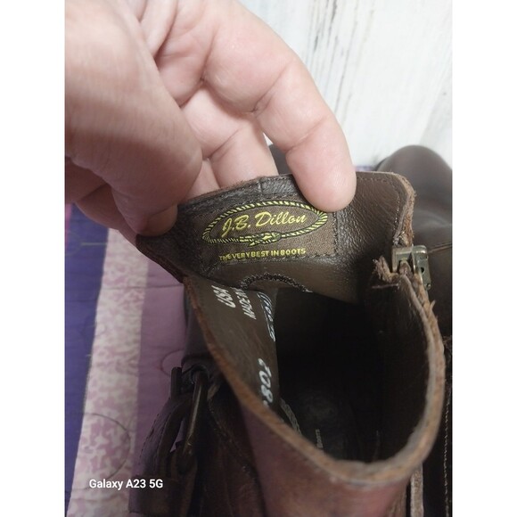 J.B. Dillon Womens 7.5 B Brown Leather Ankle heeled Boots Zipper - Picture 3 of 9